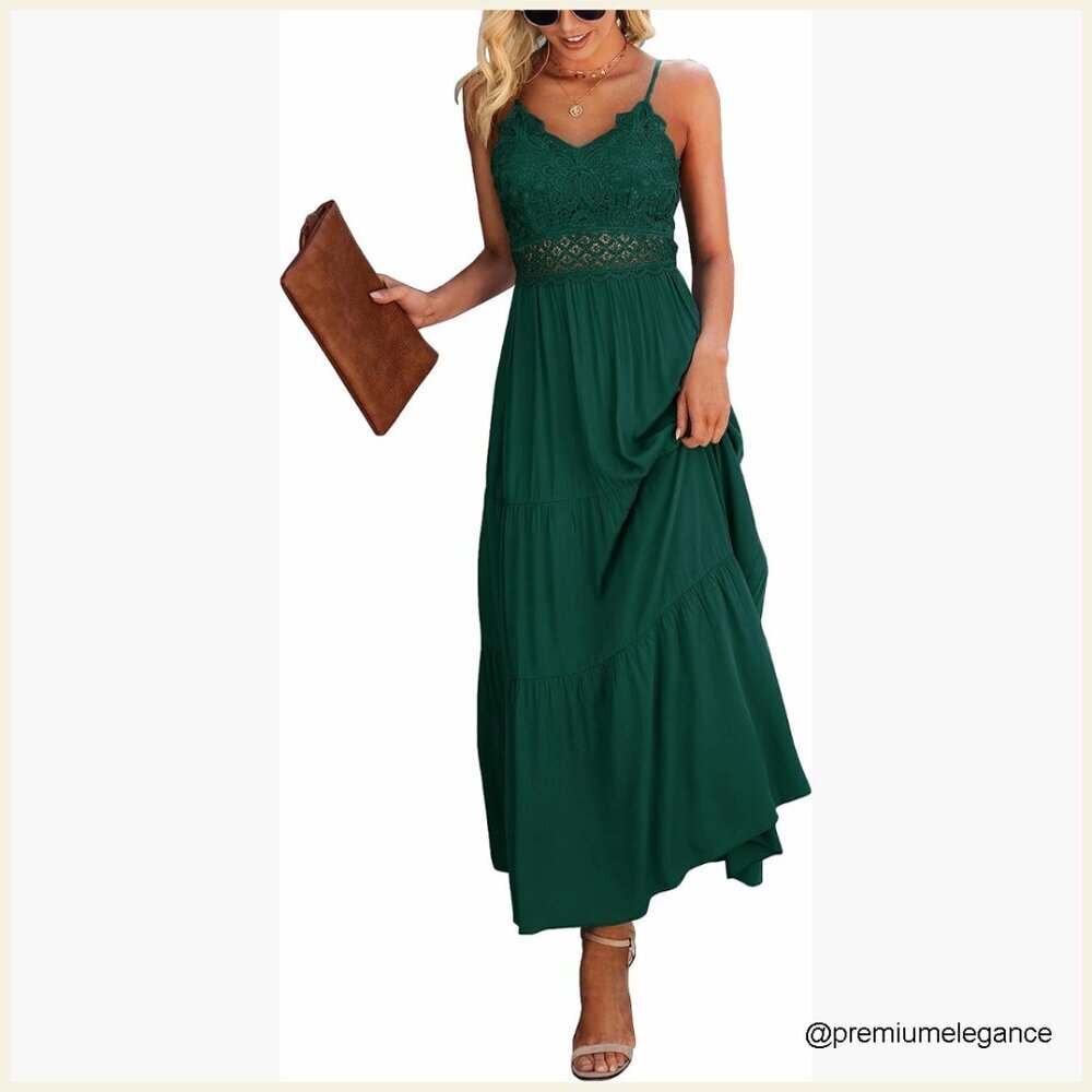 Lace Crochet Maxi Dress Spaghetti Strap V-Neck Beach Vacation Boho